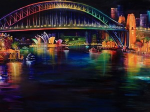 Vivid – Sydney Harbour Bridge  from Lavendar Bay Rainbow lights